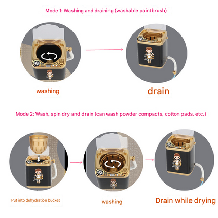 Pink Kids Mini Electric Toy Washing Machine with Spin Dryer Basket - Pretend Play Appliance.
