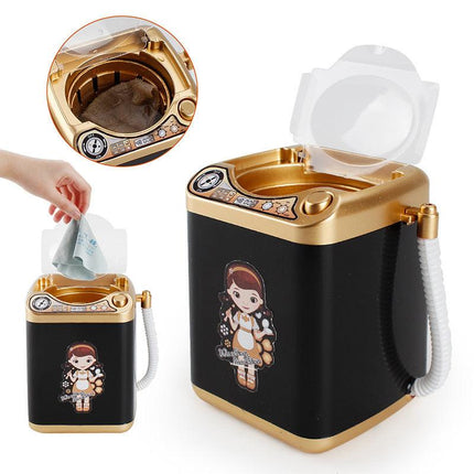 Black Kids Mini Electric Toy Washing Machine with Spin Dryer Basket - Pretend Play Appliance.