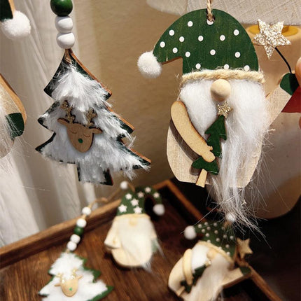 3-PCS The old man with green dots Christmas Ornaments Hanging Pendants Nordic Style Gnomes and Reindeer with Faux Fur and Beads for Xmas Tree Home Party Decoration.