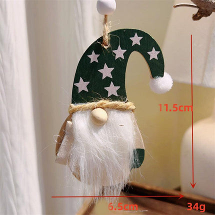 3-PCS Old Man with Green Stars Christmas Ornaments Hanging Pendants Nordic Style Gnomes and Reindeer with Faux Fur and Beads for Xmas Tree Home Party Decoration.
