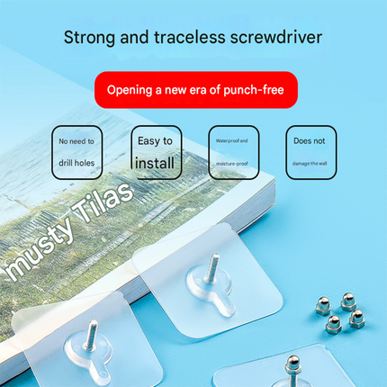 50-PCS Heavy Duty Adhesive Screw Stickers No Drilling Wall Hooks 6x6cm Waterproof Stainless Steel for Kitchen Bathroom Rental Friendly(6mm).