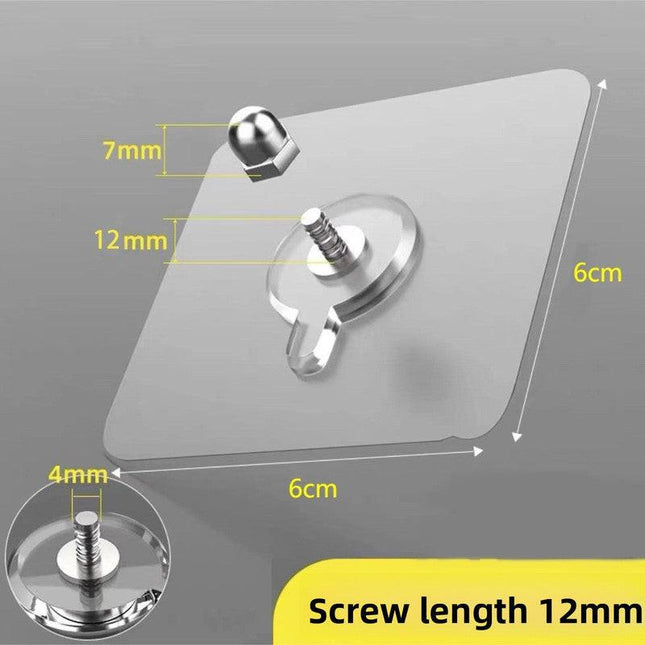 50-PCS Heavy Duty Adhesive Screw Stickers No Drilling Wall Hooks 6x6cm Waterproof Stainless Steel for Kitchen Bathroom Rental Friendly(12mm).