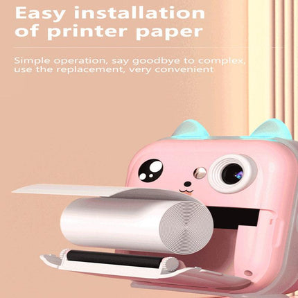Blue rabbit Kids Instant Print Camera Zero Ink Digital Video Recorder with 32GB Card and 3 Paper Rolls Portable Rechargeable Toy Gift.