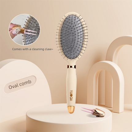 Oval comb Soft Touch Air Cushion Hair Brush with Built-in Cleaning Claw Detangling Massage Comb for Wet and Dry Hair Gentle Scalp Care.
