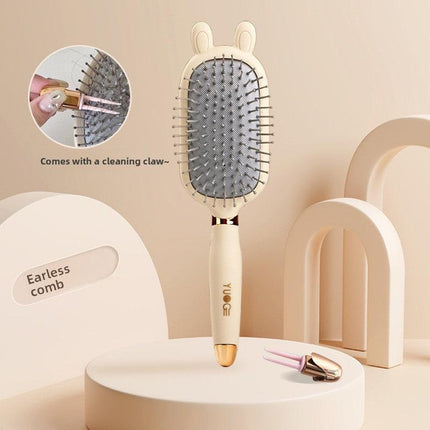 Rabbit ear comb Soft Touch Air Cushion Hair Brush with Built-in Cleaning Claw Detangling Massage Comb for Wet and Dry Hair Gentle Scalp Care.