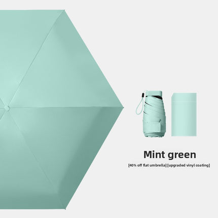 Mint green Compact Mini Travel Umbrella UPF50+ UV Protection Waterproof 6-Fold Flat Design Lightweight Sun & Rain Parasol for Handbag.