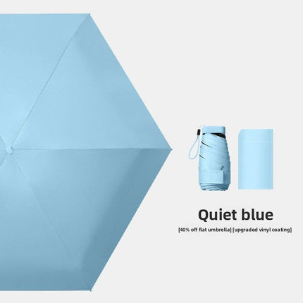 Quiet Blue Compact Mini Travel Umbrella UPF50+ UV Protection Waterproof 6-Fold Flat Design Lightweight Sun & Rain Parasol for Handbag.