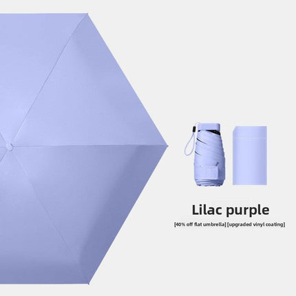 Lilac purple Compact Mini Travel Umbrella UPF50+ UV Protection Waterproof 6-Fold Flat Design Lightweight Sun & Rain Parasol for Handbag.