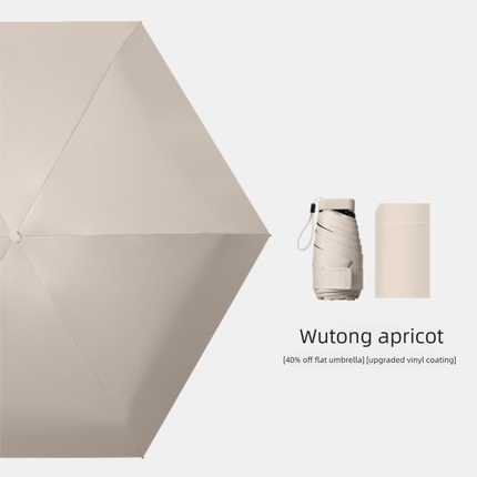Wutong Apricot Compact Mini Travel Umbrella UPF50+ UV Protection Waterproof 6-Fold Flat Design Lightweight Sun & Rain Parasol for Handbag.