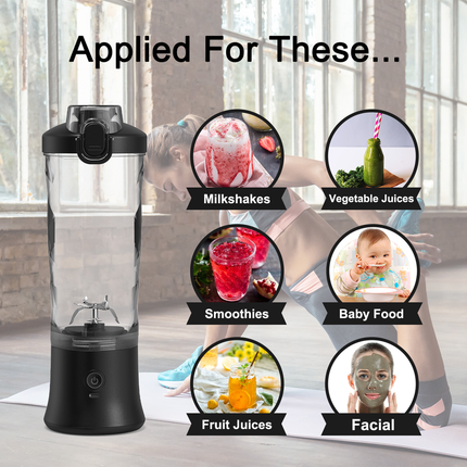 White Portable Blender 600ml Personal Smoothie Maker USB Rechargeable Juicer Cup with 6 Stainless Steel Blades 4000mAh Battery for Gym Travel and Camping.