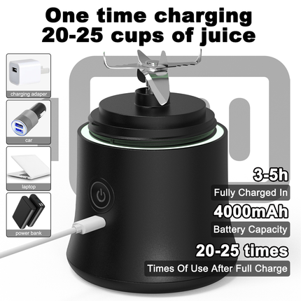 White Portable Blender 600ml Personal Smoothie Maker USB Rechargeable Juicer Cup with 6 Stainless Steel Blades 4000mAh Battery for Gym Travel and Camping.