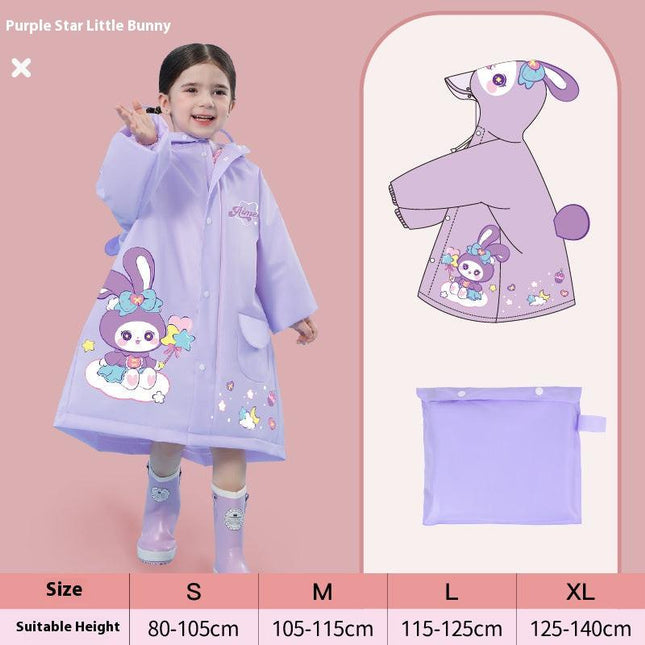 Purple rabbit  Kids Waterproof Raincoat with Expandable Backpack Slot Hooded Rain Jacket for Boys & Girls School & Outdoor(size:s).