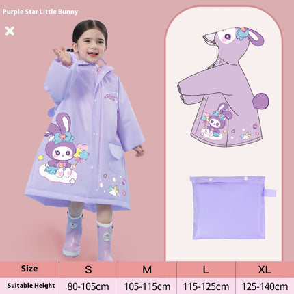 Purple rabbit  Kids Waterproof Raincoat with Expandable Backpack Slot Hooded Rain Jacket for Boys & Girls School & Outdoor(size:XL).