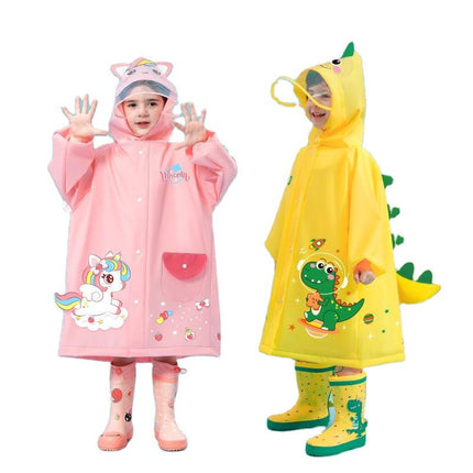 Yellow dinosaur  Kids Waterproof Raincoat with Expandable Backpack Slot Hooded Rain Jacket for Boys & Girls School & Outdoor(size:S).