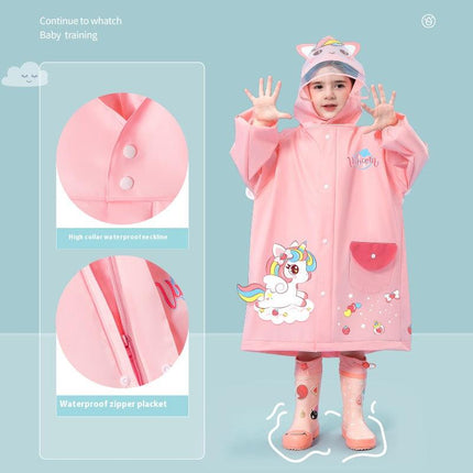 Pink unicorn  Kids Waterproof Raincoat with Expandable Backpack Slot Hooded Rain Jacket for Boys & Girls School & Outdoor(size:S).