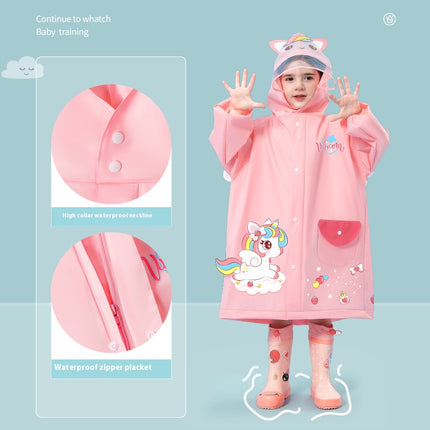 Pink unicorn  Kids Waterproof Raincoat with Expandable Backpack Slot Hooded Rain Jacket for Boys & Girls School & Outdoor(size:M).