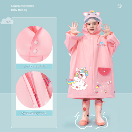 Pink unicorn  Kids Waterproof Raincoat with Expandable Backpack Slot Hooded Rain Jacket for Boys & Girls School & Outdoor(size:XL).
