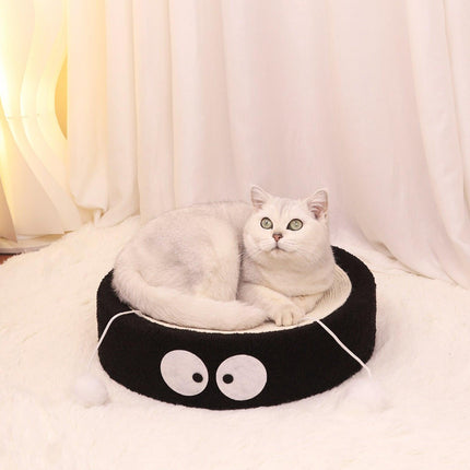 Round black coal balls Large Cat Scratcher Bed 2 in 1 Sisal Scratching Pad & Plush Lounge Nest Durable Claw Grinder Mat for Indoor Cats.