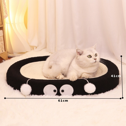 Oval-shaped black coal balls Large Cat Scratcher Bed 2 in 1 Sisal Scratching Pad & Plush Lounge Nest Durable Claw Grinder Mat for Indoor Cats.