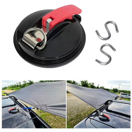 4 Pack Sky blue plate + green buckle Heavy Duty Suction Cup Anchors with S-Hooks for Car Side Awnings and Camping Tarps Multifunctional Tie Down Points for Outdoor Road Trips 10kg Capacity.