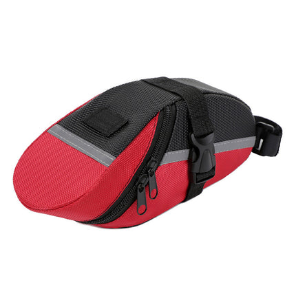 Red Water Resistant Bicycle Saddle Bag Under Seat Wedge Pack with Reflective Strip and Quick Release Strap for MTB Road Bikes.