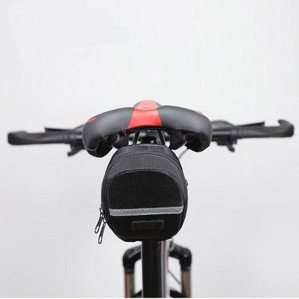 Blue Water Resistant Bicycle Saddle Bag Under Seat Wedge Pack with Reflective Strip and Quick Release Strap for MTB Road Bikes.