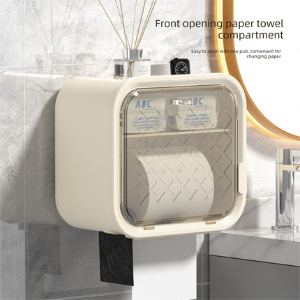 White Wall Mounted Dual Layer Bathroom Tissue Box Holder with Storage Drawer Waterproof Dispenser for Toilet Paper and Tissues.