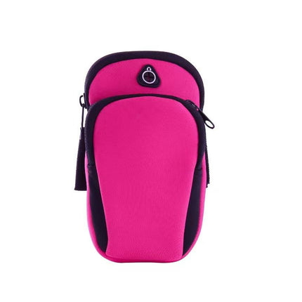 Rose red Sports Running Armband Bag Water Resistant Phone Pouch with Dual Zipper Pockets Earphone Hole for Gym Jogging Cycling Fits 6.5 Inch Smartphones.