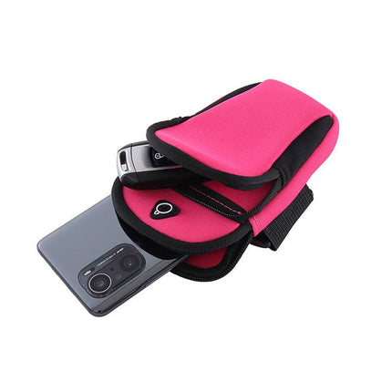 Rose red Sports Running Armband Bag Water Resistant Phone Pouch with Dual Zipper Pockets Earphone Hole for Gym Jogging Cycling Fits 6.5 Inch Smartphones.
