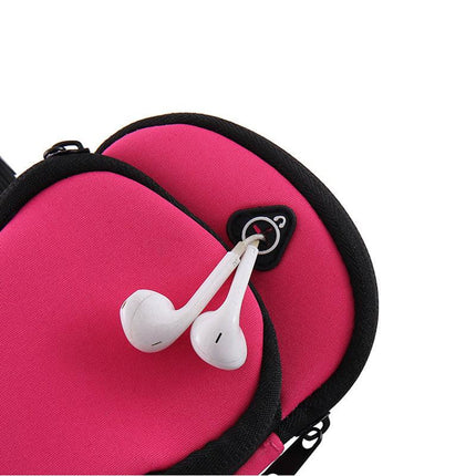 Rose red Sports Running Armband Bag Water Resistant Phone Pouch with Dual Zipper Pockets Earphone Hole for Gym Jogging Cycling Fits 6.5 Inch Smartphones.