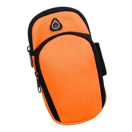 Orange Sports Running Armband Bag Water Resistant Phone Pouch with Dual Zipper Pockets Earphone Hole for Gym Jogging Cycling Fits 6.5 Inch Smartphones.