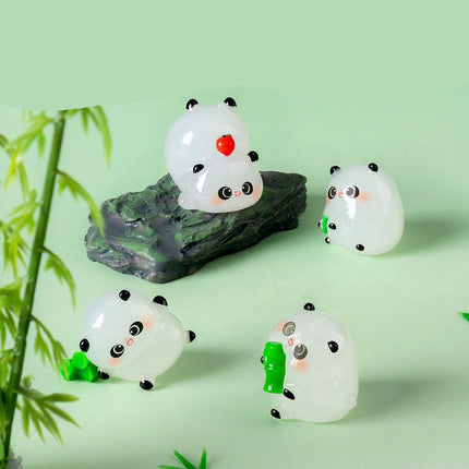 5-PCS Transparent large bamboo Cute Glow in the Dark Panda Figurines Resin Miniature Ornaments for DIY Fairy Gardens and Micro Landscapes.