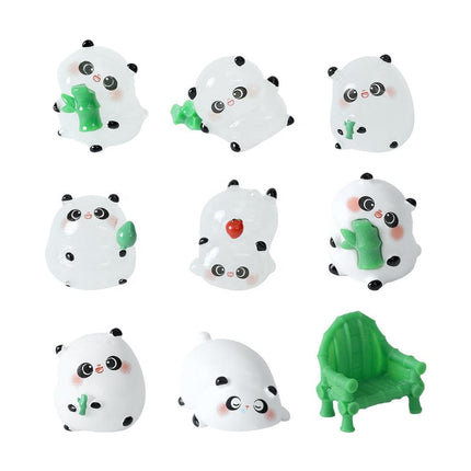 5-PCS Transparent pounce Cute Glow in the Dark Panda Figurines Resin Miniature Ornaments for DIY Fairy Gardens and Micro Landscapes.