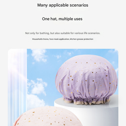 3 Pack Pink Double Layer Shower Cap for Women Waterproof Bath Hair Cover Reusable Elastic Hat for Spa Salon and Home Use.