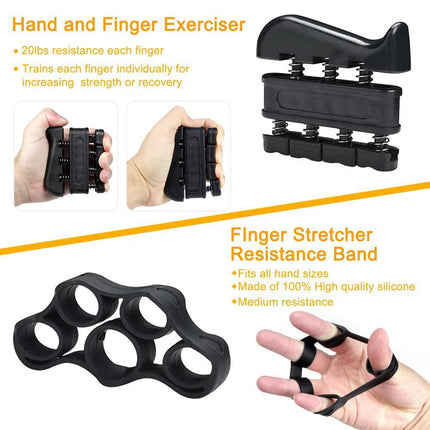 Blue 5 in 1 Hand Grip Strengthener Kit Adjustable Resistance Finger Stretcher Stress Relief Ball and Grip Ring for Rehabilitation and Muscle Building.