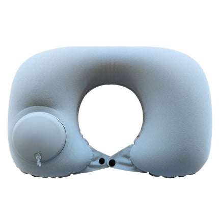 2-PCS Grey  Inflatable Travel Neck Pillow Press to Inflate U-Shape Soft Flocking Support Cushion for Airplane Car & Camping Portable Air Pump Design.