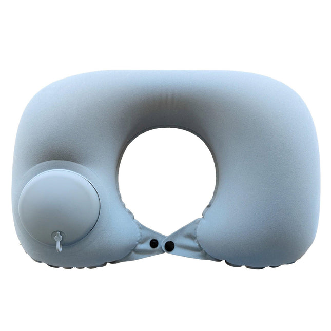 2-PCS Grey  Inflatable Travel Neck Pillow Press to Inflate U-Shape Soft Flocking Support Cushion for Airplane Car & Camping Portable Air Pump Design.