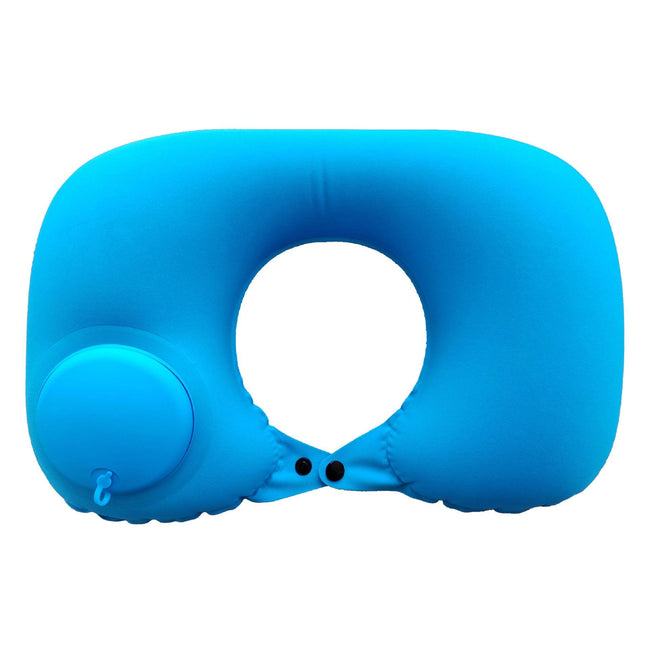 2-PCS Sky blue  Inflatable Travel Neck Pillow Press to Inflate U-Shape Soft Flocking Support Cushion for Airplane Car & Camping Portable Air Pump Design.