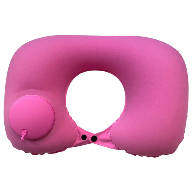 2-PCS Pink Inflatable Travel Neck Pillow Press to Inflate U-Shape Soft Flocking Support Cushion for Airplane Car & Camping Portable Air Pump Design.