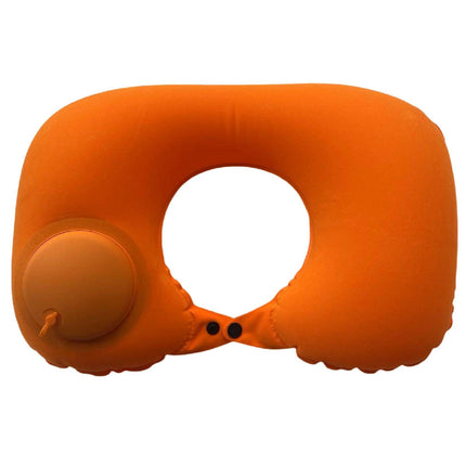 2-PCS Orange Inflatable Travel Neck Pillow Press to Inflate U-Shape Soft Flocking Support Cushion for Airplane Car & Camping Portable Air Pump Design.