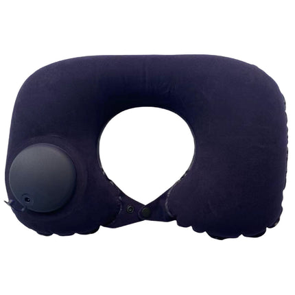 2-PCS Navy blue Inflatable Travel Neck Pillow Press to Inflate U-Shape Soft Flocking Support Cushion for Airplane Car & Camping Portable Air Pump Design.