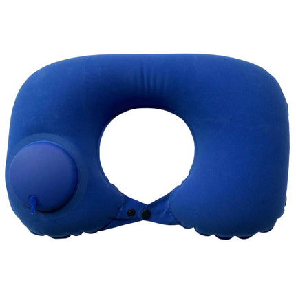 2-PCS Medium blue Inflatable Travel Neck Pillow Press to Inflate U-Shape Soft Flocking Support Cushion for Airplane Car & Camping Portable Air Pump Design.