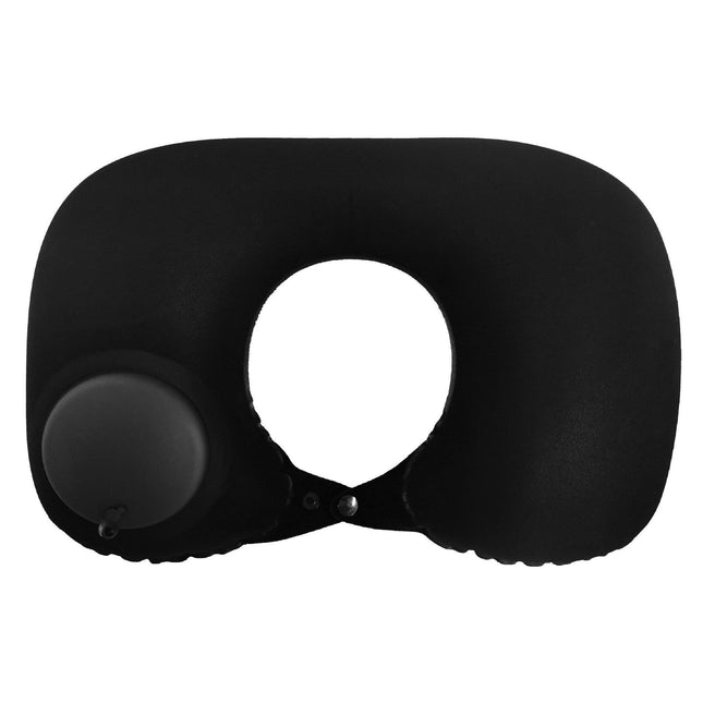 2-PCS Black Inflatable Travel Neck Pillow Press to Inflate U-Shape Soft Flocking Support Cushion for Airplane Car & Camping Portable Air Pump Design.