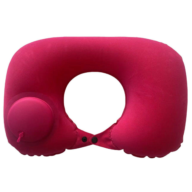 2-PCS Rose red Inflatable Travel Neck Pillow Press to Inflate U-Shape Soft Flocking Support Cushion for Airplane Car & Camping Portable Air Pump Design.