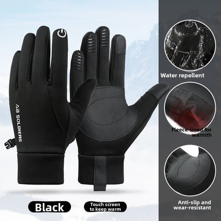 Grey Winter Thermal Gloves for Men Outdoor Cycling Driving Waterproof Touch Screen Warm Fleece Lining Anti-Slip(Size:L).