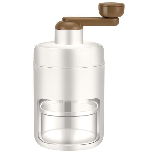 White Portable Manual Ice Crusher Hand Crank Shaved Ice Machine for Home Kitchen DIY Snow Cone Smoothie and Slushie Maker.