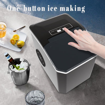 Stainless Steel Countertop Ice Maker 12kg/24h Portable Bullet Ice Machine with Self-Cleaning Function 1.3L Water Tank.