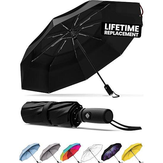 Black Automatic Windproof Travel Umbrella Compact Folding Umbrella Auto Open and Close with Vented Double Canopy for Rain and Sun.