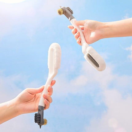2-PCS White Multifunctional Double Headed Shoe Cleaning Brush with Long Handle Soft Silicone Bristles for Sneaker Upper and Hard Wire Brush for Sole 1 Piece.
