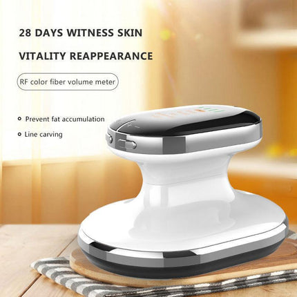 White RF Body Sculpting Massager Handheld Slimming Device with EMS & LED Light Therapy for Stomach Arms and Legs Skin Tightening.